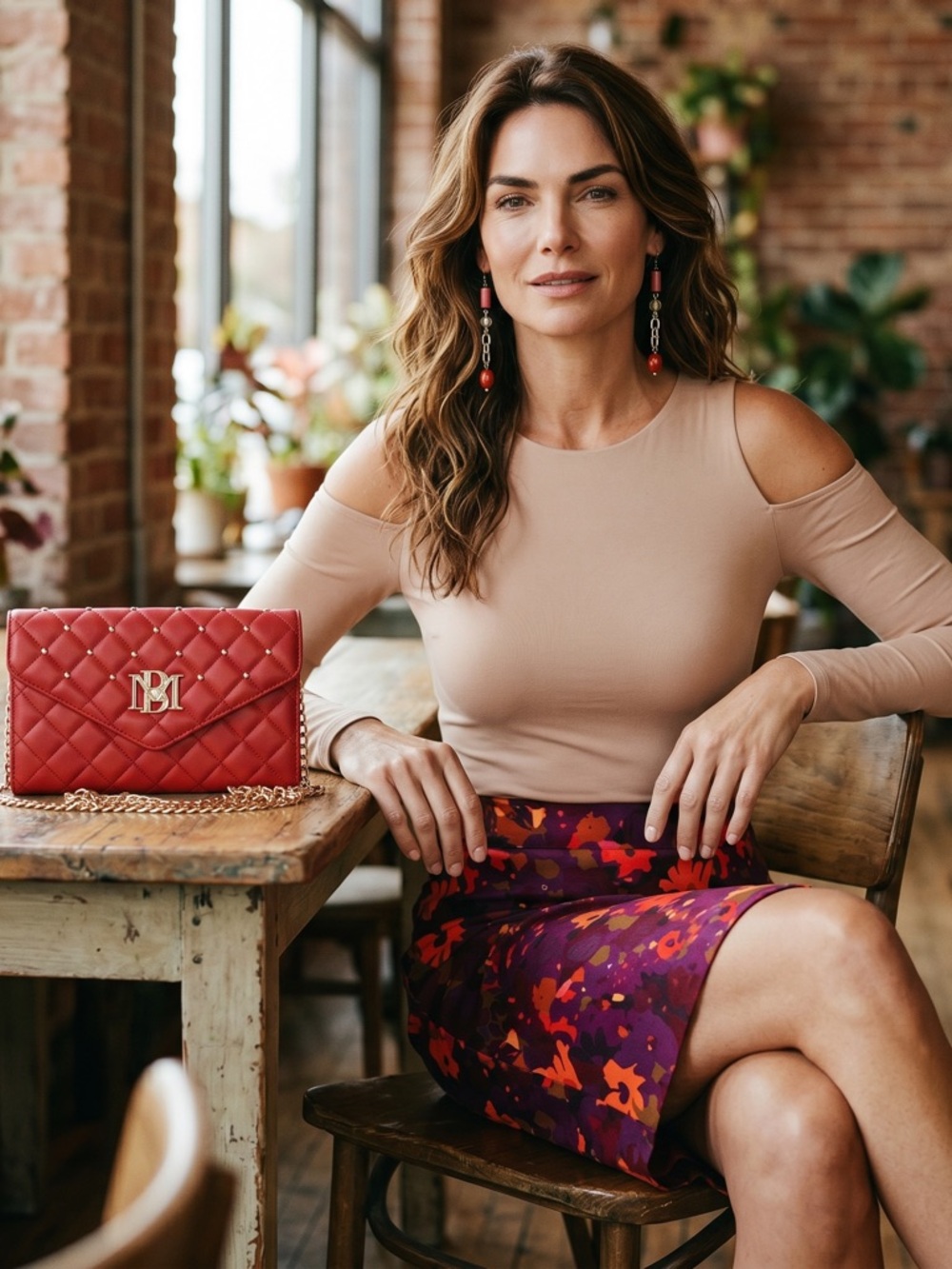 Badgley Mischka Red Quilted Crossbody Clutch ❤️ Gold Chain Designer Evening Bag